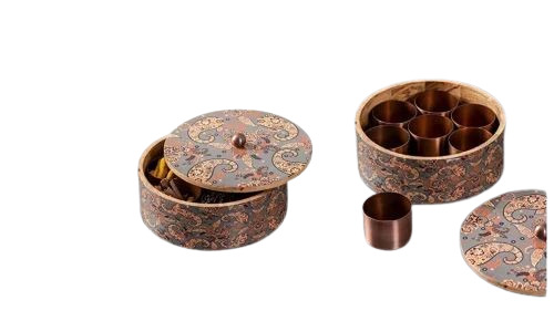 Wooden Spice Box - Printed Design, Brown Wood Finish | Versatile Kitchen Storage Solution