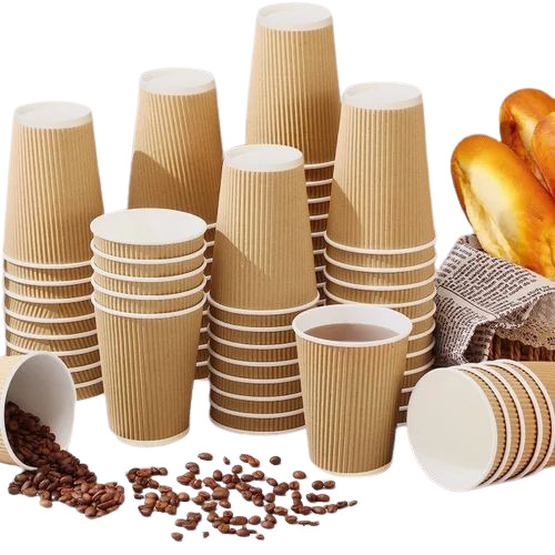 250ml Ripple Paper Cups - Disposable, 4 Inch Size, Brown Color, Double Wall, 350 Gsm | Ideal For Event And Party Supplies, Pack Of 50 Pieces