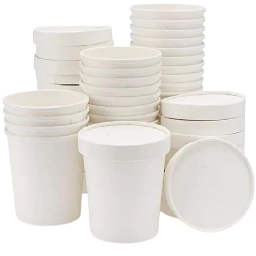 750ml Paper Container With Lid - Paper Material 750ml Size White Color | Round Shape Plain Design 100 Pack