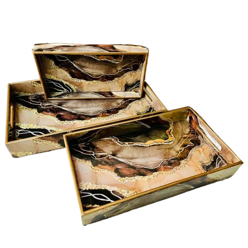 8 Inch Wooden Serving Tray 3 Pcs Set