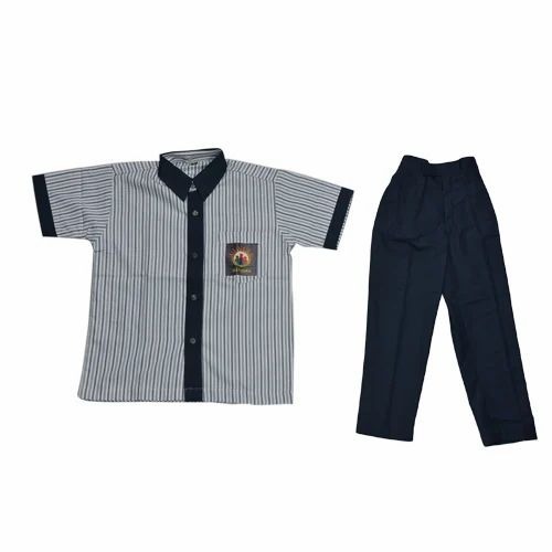 Check School Uniform - Cotton Fabric Size 34 & 7 Grey Pant & White Shirt | Breathable Washable