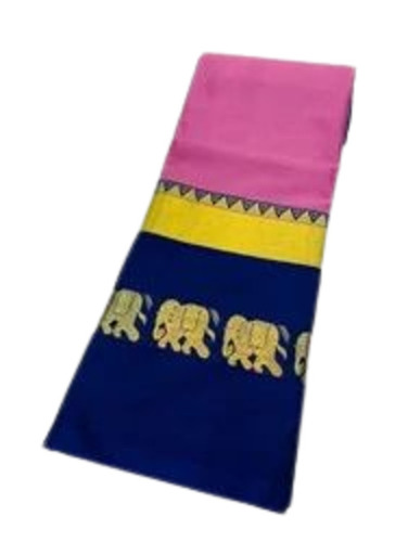 Elephant Cotton Silk Saree - 100% Silk 6.3 m Length with Blouse Piece Pink Color | Light Weight Breathable Ideal for Summer and Winter Party Wear Plain Banarasi Style