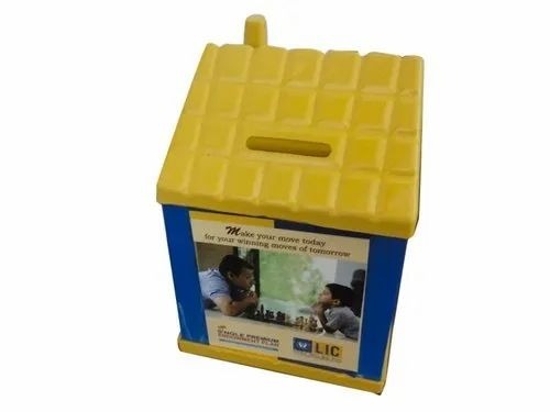 Hut Shaped Plastic Money Box - Plastic 4.25x4.25x6 Inch Yellow and Green | Ideal for Storing Money in a Fun Rectangular Design