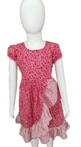 Kids Ruffle Frock - Cotton Sizes [S M L XL] | Lightweight Breathable Pink Printed Design for Summer