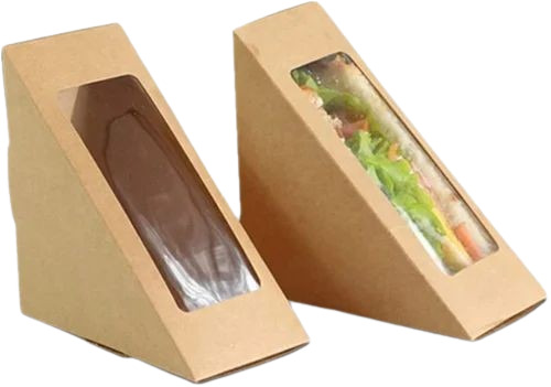 Kraft Paper Sandwich Box - 140x190x90 mm, Brown Unbleached Kraft Paperboard Triangle Design