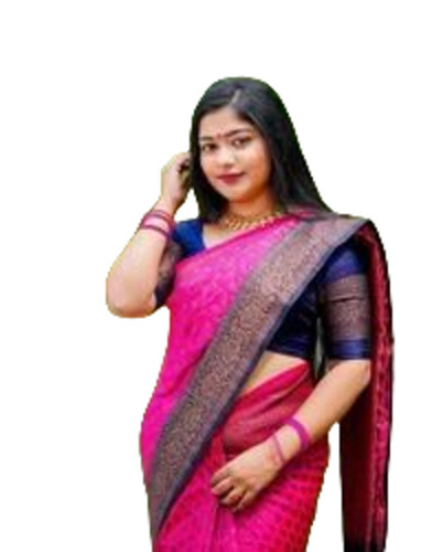 Ladies Banarasi Saree - 100% Art Silk, 6.3 m Length with Blouse Piece, Dark Pink Printed Style | Light Weight, Breathable, Very Good Quality for Festive Occasions