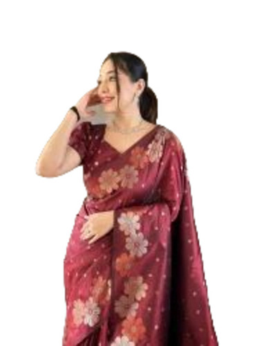 Ladies Banarasi Saree - Art Silk Material, 6.3m Length with Blouse Piece | Multicolor Printed Design, Light Weight and Breathable, Ideal for Summer and Winter Wedding Wear