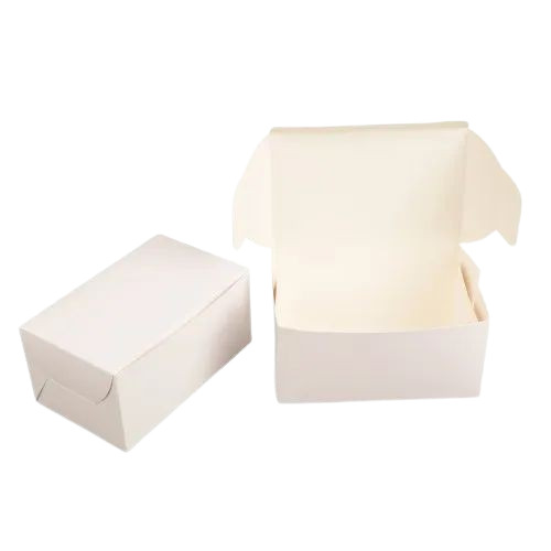 Paper Packaging Box - 8x5x4 Inches, White Disposable Lock Bottom Design for Bakery Use