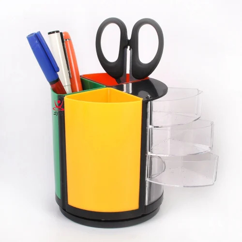 Plastic Pen Holder - Durable Lightweight Plastic, Compact Design with Multiple Compartments for Desk Organization