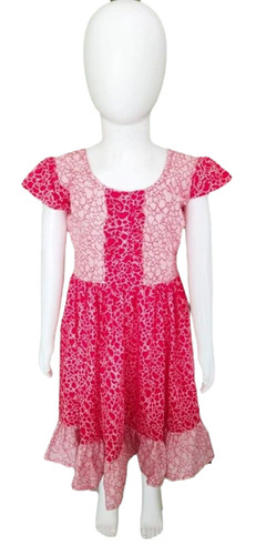 Printed Kids Ruffle Frock - Cotton, Size L/M/S/XL, Pink Color - Light Weight, Breathable, Modern Style for Girls Ages 6-8