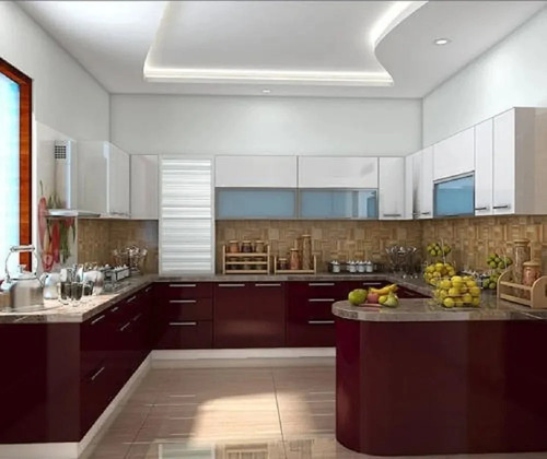 PVC G Shaped Modular Kitchen - Eco-Friendly L-Shape Design, Polished Finish, Modern Brown PVC | Indian Style, Sleek Appearance