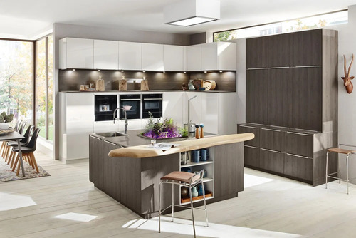 PVC German Modular Kitchen - Eco-Friendly L-Shape Design, Modern Brown Finish, Durable PVC Construction, Stylish Modular Kitchen Solution