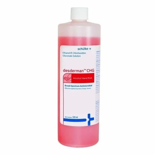 Schulke Desderman CHG-Alcohol-Based Hand Rub - 500 ML Liquid, Pink Color | 70% Ethanol, Antibacterial Properties, Suitable for All Ages, External Use