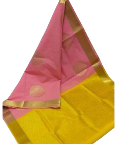 Silk Cotton Sarees - 6.3m Length, Pink and Yellow | Lightweight, Breathable, Printed, Jacquard Work for Festive Occasions