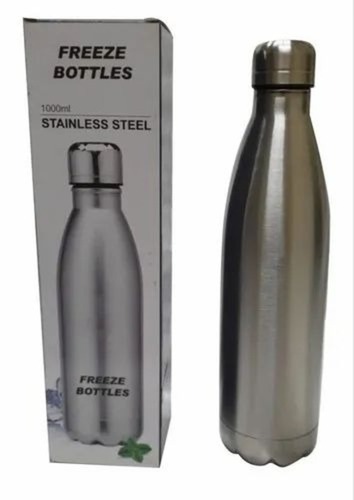 Stainless Steel Water Bottle - 1 Ltr Capacity, Polished Silver Finish, Round Base Shape | Screw Cap Design, Ideal for Beverage Use