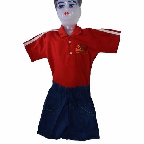 Stylish School Uniform - Cotton Fabric Size 15 & 26 Red T-Shirt & Blue Short Pant | Breathable Washable