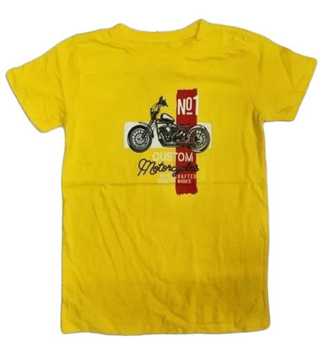 Yellow Cotton T-Shirt - S M L XL | Light Weight Breathable 100% Washable Short Sleeves O-Neck Printed Design for Males