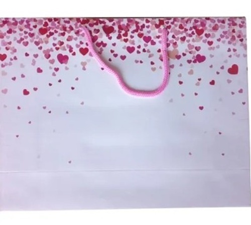 Printed Paper Bag - 10 x 14 Inch, Pink Color, 1kg Capacity , Recyclable with Stylish Rope Handles
