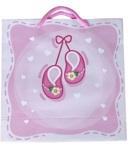 2kg Printed Paper Bag - 120 GSM, Pink Color, Customized Size , Recyclable Material with Loop Handle and Multicolor Printed Design