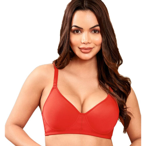 August Moon Ladies Bra - Cotton Knit & Sheer Lycra Lace Red Color Full Coverage with Underwire Support for Enhanced Shape & Lift