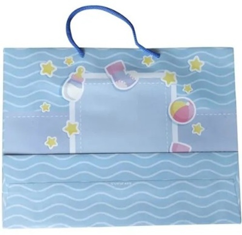 Blue Printed Paper Bag - Paperboard, Customized Size, 2kg Capacity, 120 GSM | Multicolor Printed Designs, Rope Handles, Versatile Usage