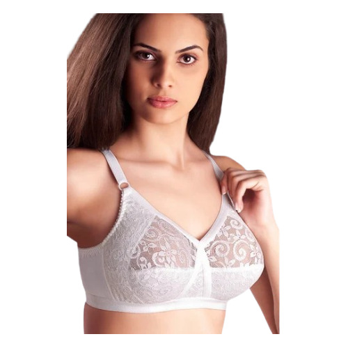 Crossone Ladies Bra - Cotton Blend White | Imported Jaquadtronic Lace Soft Cotto-knit Panels Lycra Elastics Embroidered Pattern