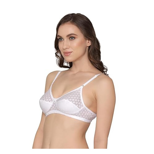 Dreamliner Ladies Bra - Cotton Blend, Ivory White | Sheer Textronic Lycra Lace Cups, Double Mercerized Cotto-Knit Sides, Enchanting U-Back Design