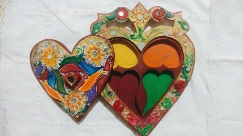 Dry Fruit Box - MDF Material, Heart Shape, Multi-Color Design with 4 Compartments | Customizable Gift Packaging for Various Occasions