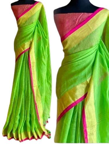 Green Cotton Linen Saree