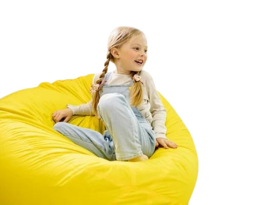 Leather Teardrop Bean Bag - Size L 36x28 inches, Yellow Color, 150 Kg Thermocol Filling, Refillable Design, Portable & Plain Pattern