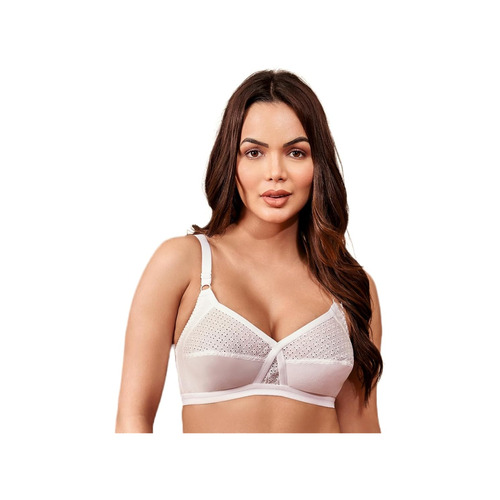 Maiden Cross Ladies Bra - Cotton Blend White | Embroidered Cups Integrated Side Panels Cross-Over Elastics Comfortable Lift & Support