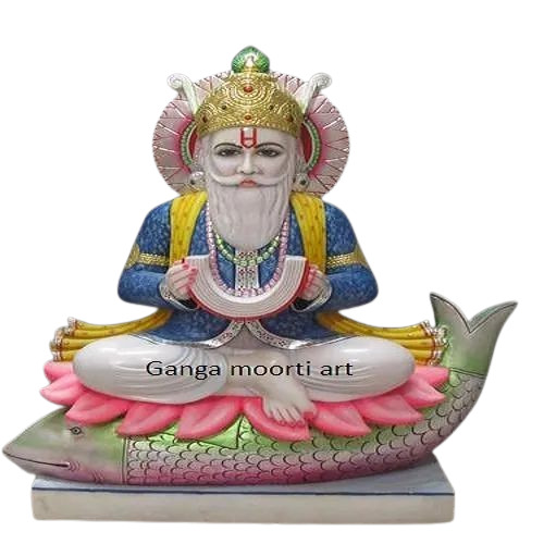 Marble Jhulelal Statue - Multi-Color, 10-72 Inches | Painted Design for Worship Usage