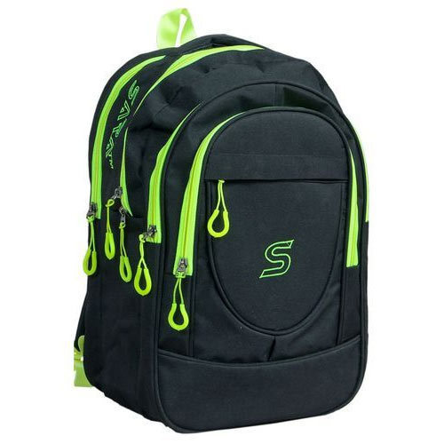 School Bags - Nylon Material, Multi-Compartment Structure, Black & Green Color | Reusable, Water Resistant, Zipper Closure, Moisture Proof, Washable