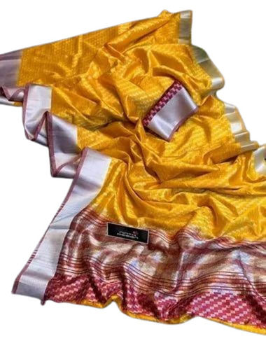 Yellow Kora Daibal Fancy Sarees