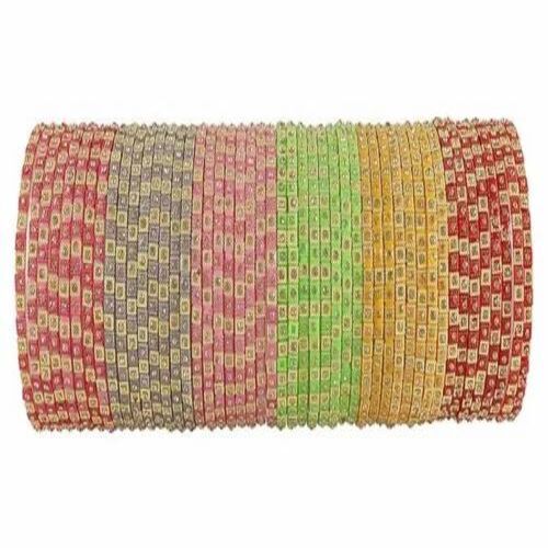 Acrylic Party Wear Bangles - 2.4 Inch (D), Multicolor Beaded Design for Parties | Customizable Size, Available in Red, Brown, Pink, Green, Yellow, and Marron