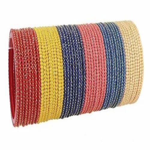 Acrylic Zircon Bangle Set - Round, 2.4 Inch Diameter, Colors: Red, Yellow, Navy Blue, Peach, Blue, Beige | Customized Size, Silver Features
