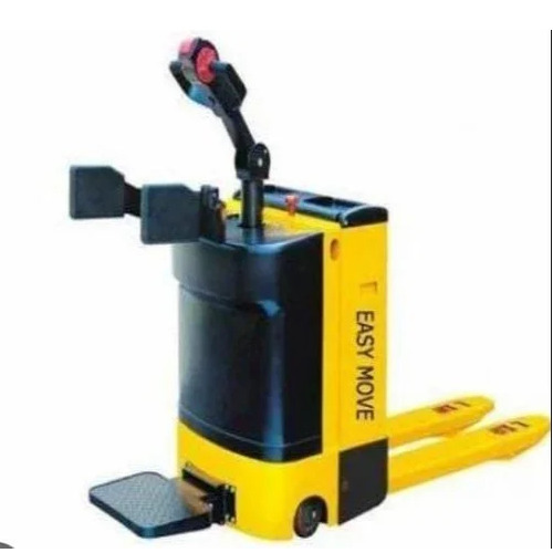 Battery Operated Pallet Truck - 5 Ton Load Capacity, 1500 Kg Capacity, 100 mm/sec Lifting Speed, 1150 mm Fork Length, Rubber Wheels, 12 Month Warranty | Ideal for Industrial Use, Featuring Yellow, White, Black Color Design