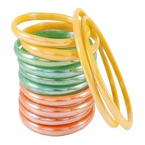 Daily Wear Glass Bangle Set - Glass Material, 2.6 Inch Diameter, Yellow, Green, Orange, Sky Blue, Red, and Grey Colors | Customize Size Option