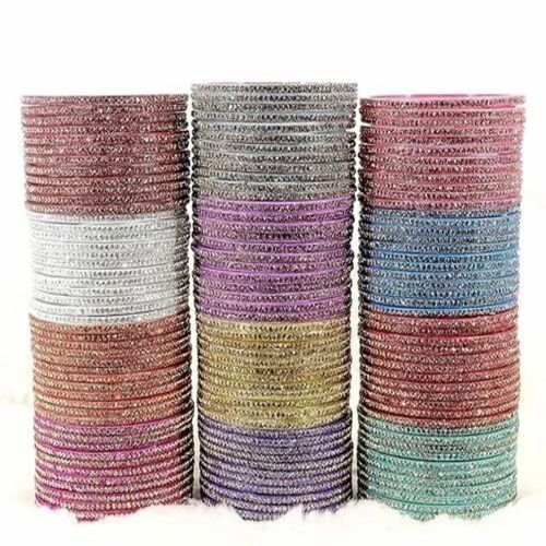 Fancy Stone Glass Bangles - Glass Material, Sizes 2.2 to 2.8 inches, Mixed Color with Zircon Gemstones | Customizable Size, 144 Pieces Per Pack