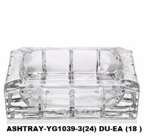 Glass Square Ashtray - Transparent Glass, Polished Finish | Elegant Design, Perfect for Home or Office Use