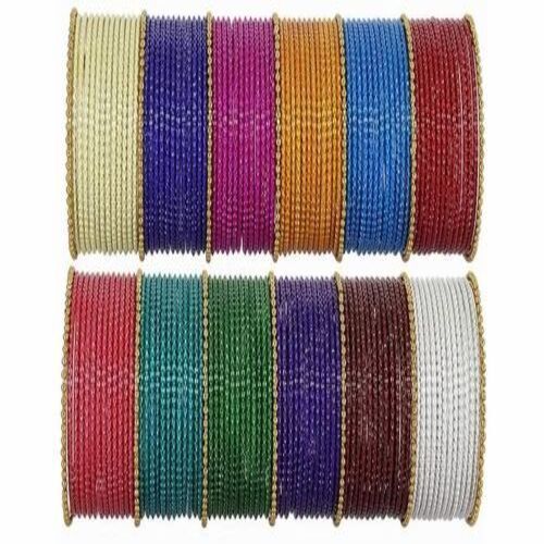 Ladies Metal Bangle Set - Glossy Finish 2.6 Inch Diameter Yellow Purple Pink Orange Blue Marron Green White Brown | Ideal for Traditional Wedding Wear