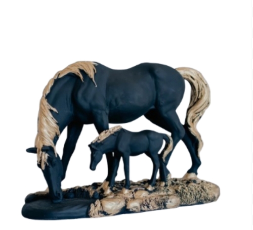 Metal Horse Showpiece - Polyresin 2x5 Feet Black & Golden | Stylish Design Unique Craftsmanship Eco-Friendly Materials Vibrant Colors