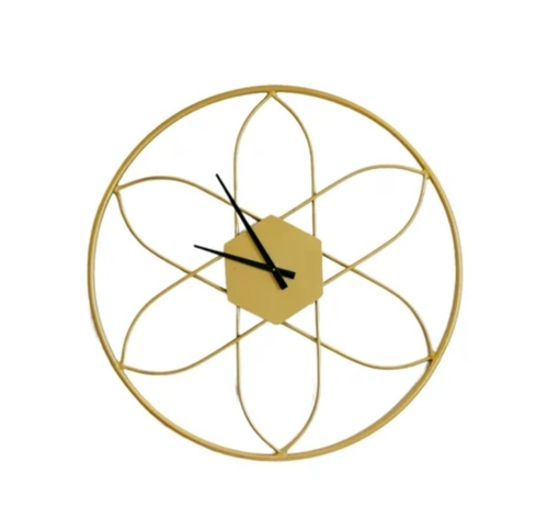 Metal Wall Clock - Iron Material, Round Shape, Yellow Color | Stylish Design, Unique Craftsmanship, Eco-Friendly Materials, Versatile Style, Timeless Appeal, Space-Saving Features, Vibrant Textured Finish, Affordable Luxury