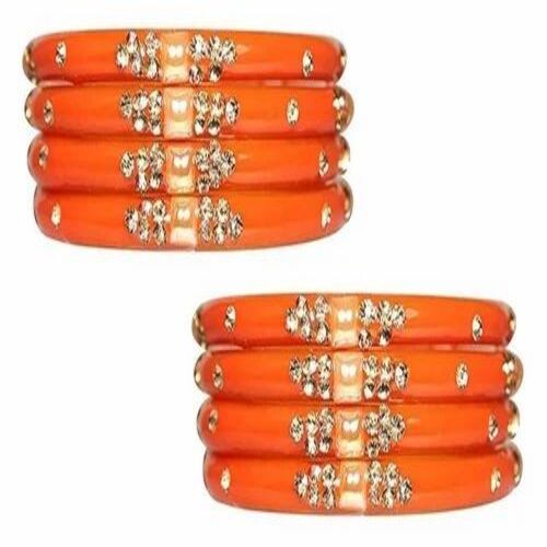 Orange Glass Kada - Glass Material, 2.4 Inch Diameter, Round Shape, Orange Color | Customizable Size Options in Silver and White
