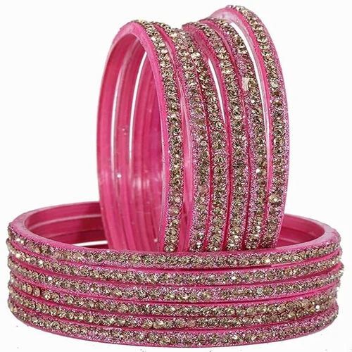 Stone Glass Bangle Set - Glass Material, Custom Sizes 2.2, 2.4, 2.6, 2.8 inches, Color: All | Features: White Color, 12 Bangles Per Pack
