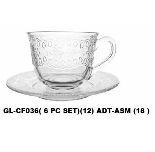 Transparent Glass Tea Cup - Glass Material, 200 mL Capacity , White Color, Plain Design with Glossy Finish for Hotel Use in Box Packaging