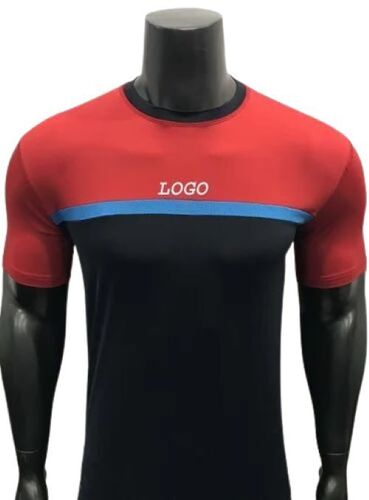 Black And Red Color Mens Sports T-Shirts - Polyester, M, XL, XXL, XXXL, Plus Size | Breathable Panels, Contrast Colors, Thumb Loops, Comfortable Stretch, High Neck, Double Layered