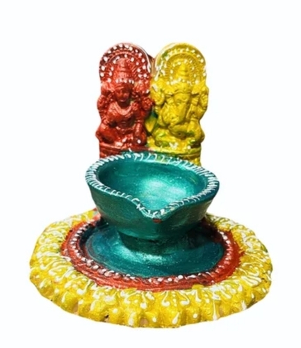 Clay Diya - Handmade Eco-Friendly Multicolor Decorative Piece | Vibrant Hues, Traditional Design, Reusable, Easy to Clean, Safe for Indoors