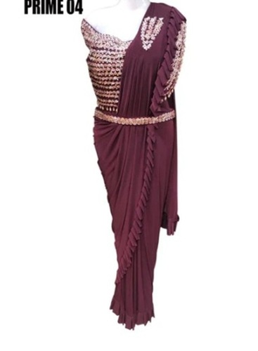 Dark Maroon Ready To Wear Lycra Saree
