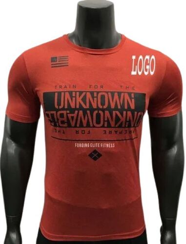 Designer Premium Mens Sports T-Shirts - Polyester M to XXXL Size Orange Color | Lightweight Mesh Elastic Hem Stretch Neckline Loose Fit Vibrant Patterns